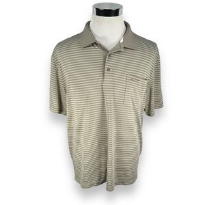 Greg Norman Golf Polo Shirt‎ Men's XL Beige Striped Polyester Short Sleeve